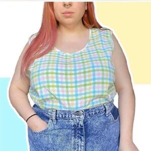 Lemon Grass vintage 90s plus size gingham plaid tank top 3XL